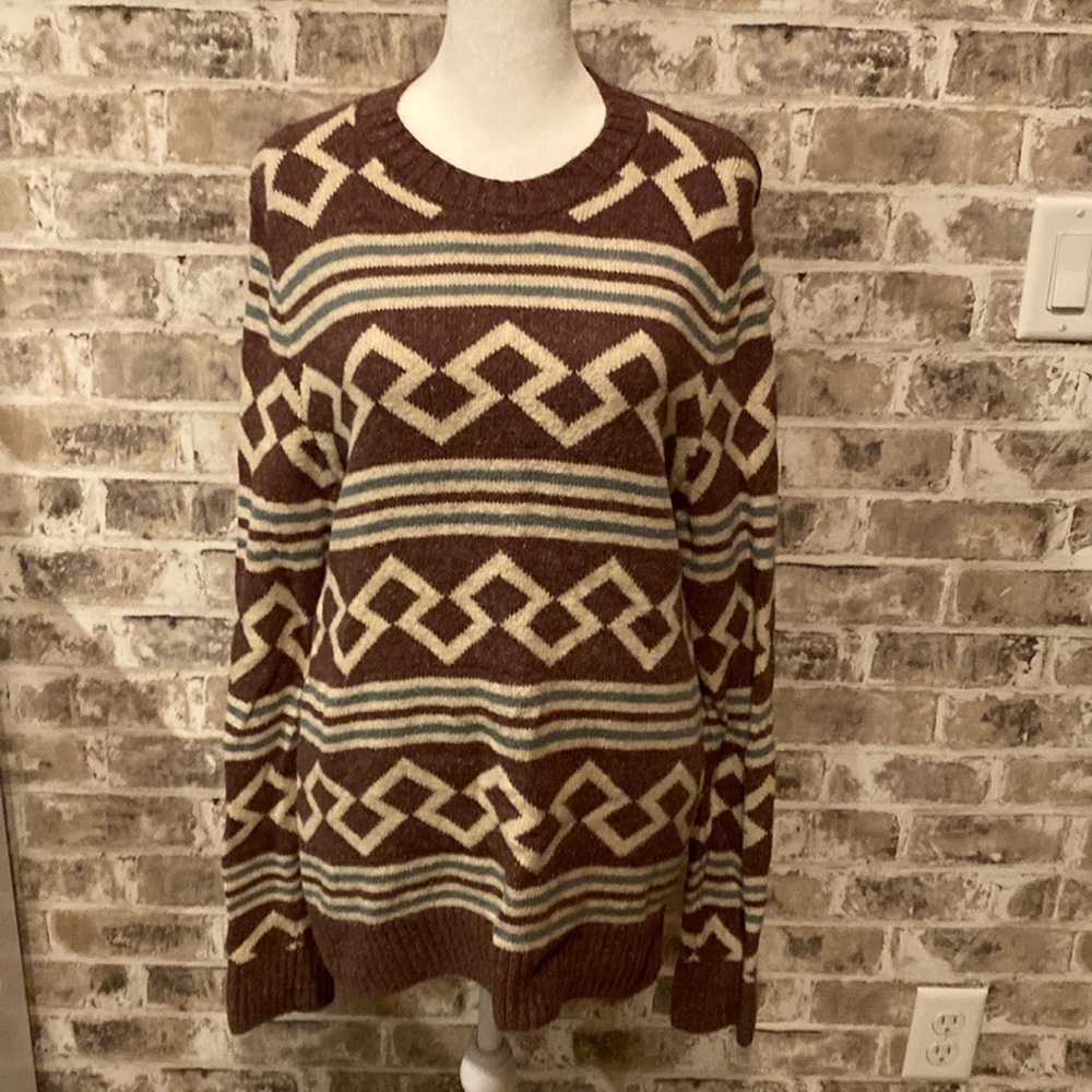 Abercrombie & Fitch sweater. Size S. Cream, brownish, light blue. Vintage.Aztec. - Picture 3 of 13